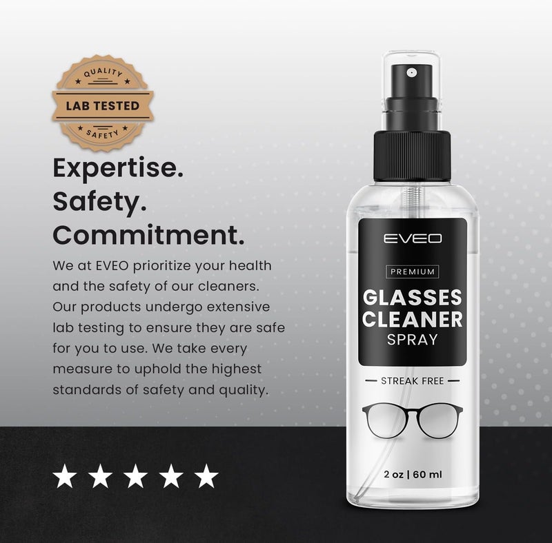 EVEO Glasses Cleaner Spray - Eyeglass Cleaner (No Streaks)| x2 Eye Glass Cleaners Spray + x2 Lens Cleaner Microfiber Cleaning Cloth, Glasses Cleaning Kit Eye Glasses Cleaner Spray & Cloth - 4oz(2ozx2) Long lifespan - Image 5