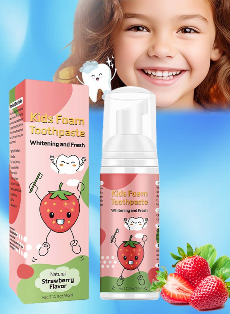 Pegciz 60ml Kids Foam Toothpaste with Fruit Flavor Toddler Toothpaste with Low Fluoride for U Shaped Toothbrush Foaming Toothpaste and Mouthwash for Dental Care for Children Whitening Toothpaste Foaming Toothpaste and Mouthwash Strawberry Flavor - Image 1