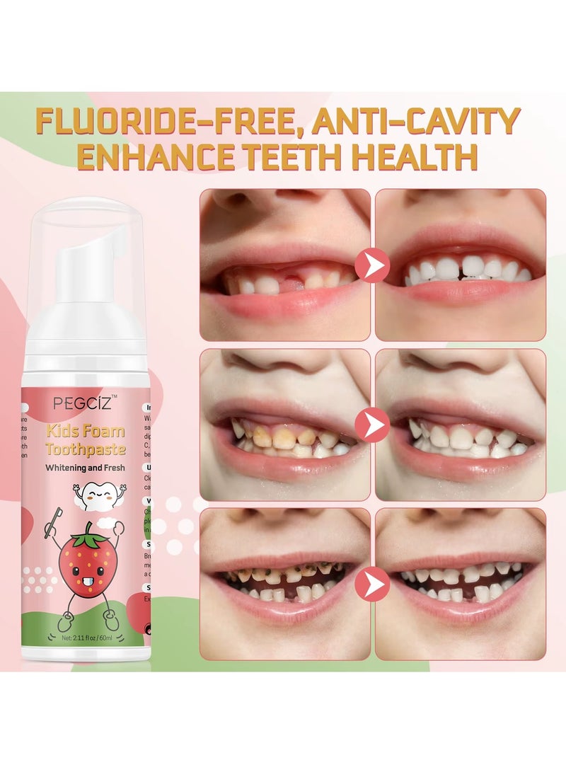 Pegciz 60ml Kids Foam Toothpaste with Fruit Flavor Toddler Toothpaste with Low Fluoride for U Shaped Toothbrush Foaming Toothpaste and Mouthwash for Dental Care for Children Whitening Toothpaste Foaming Toothpaste and Mouthwash Strawberry Flavor - Image 5