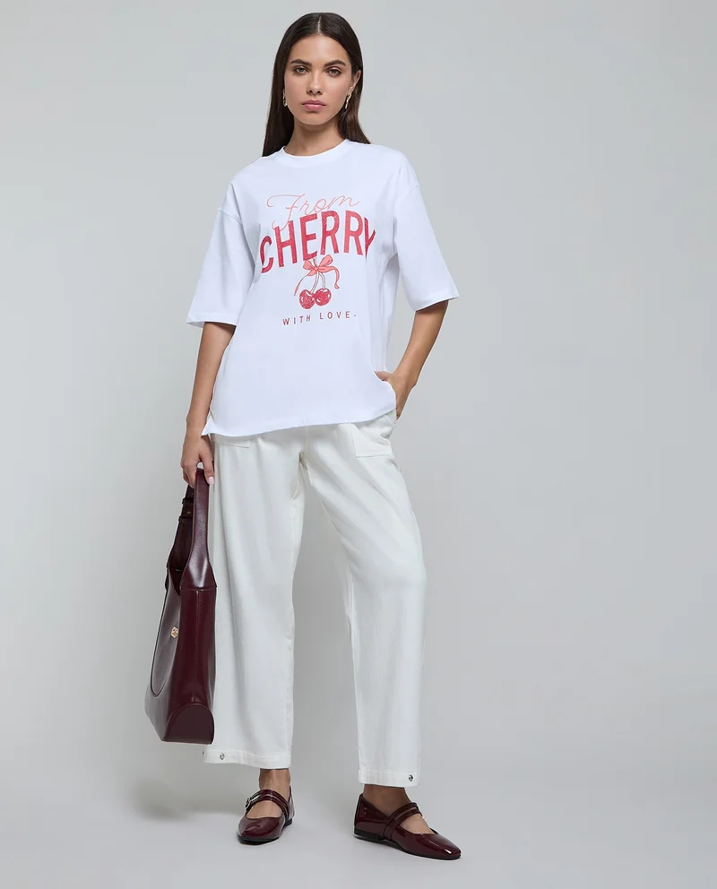 R&B Printed Oversized T-Shirt With Crew Neck And Short Sleeves