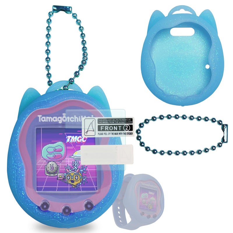 JCHPINE Silicone Case Replacement for Tamagotchi Uni Screen Protector for Tamagotchi Uni Band Pet Accessories Blue Silicone Case and Screen Film - Image 2