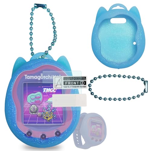 JCHPINE Silicone Case Replacement for Tamagotchi Uni Screen Protector for Tamagotchi Uni Band Pet Accessories Blue Silicone Case and Screen Film - Image 1