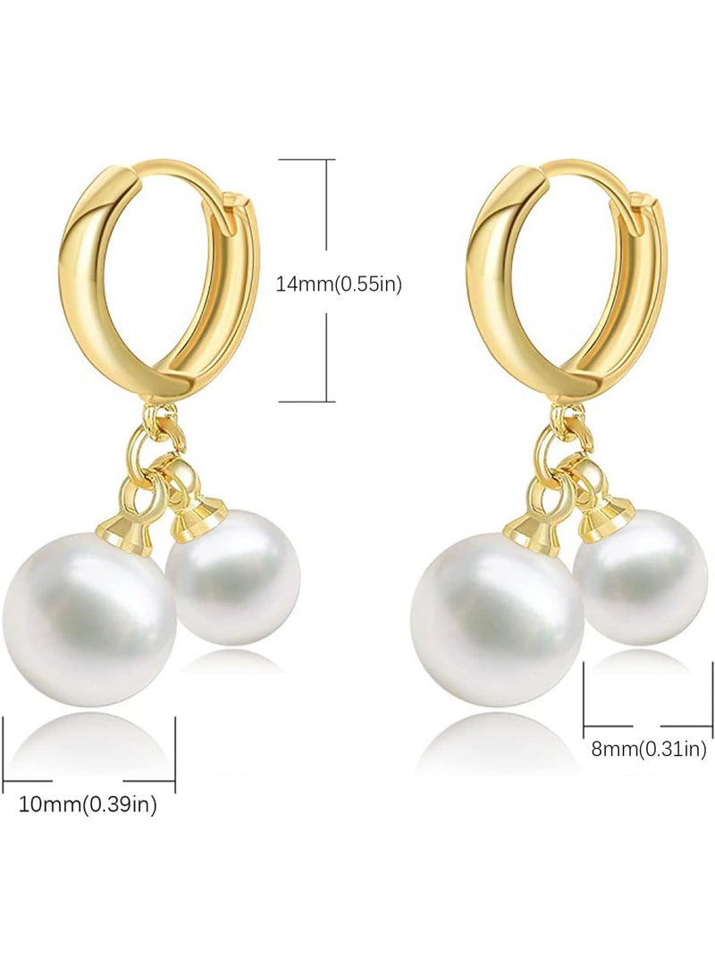Julia Store 18K Gold Plated Metal Cute Trendy Elegant Luxury Celebrity Deluxe Huggie Drop Dangle Tiny Cherry Pearl Dangle Bell Pearl Drop Earrings Statement Bridal Earrings for Women Jewelry Gift - Image 2