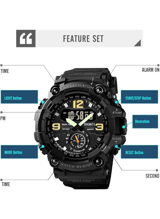 Men's 1637 Japan Movement 3 Time Dual Display Analog LED Electronic Quartz Wristwatch - Image 4