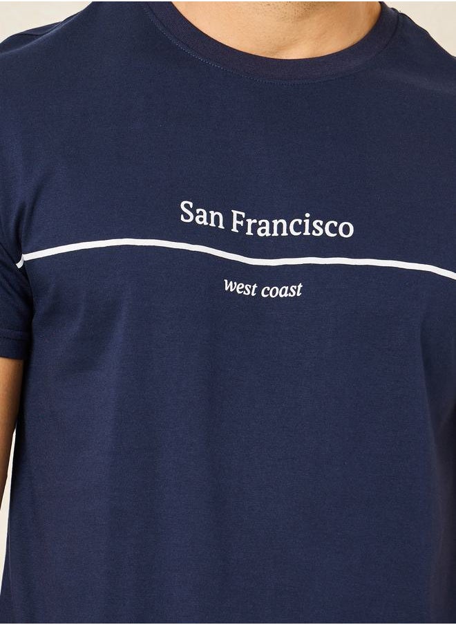 Styli - San Francisco Print Crew Neck T-Shirt & Open Hem Pyjama Set - Image 1