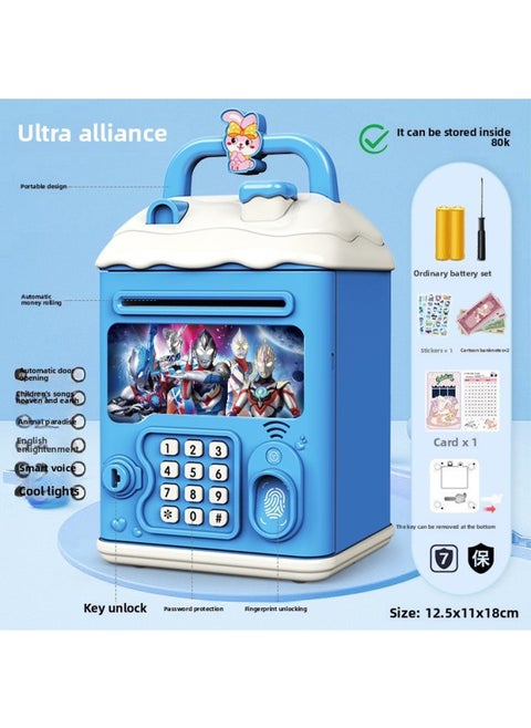 2024 Children's Ultraman Piggy Bank Boy's Large Capacity Can't Fall, Only Can't Enter, Password Piggy Bank-Color:Ultra Alliance [automatic Door Opening Version/music Story] Battery
