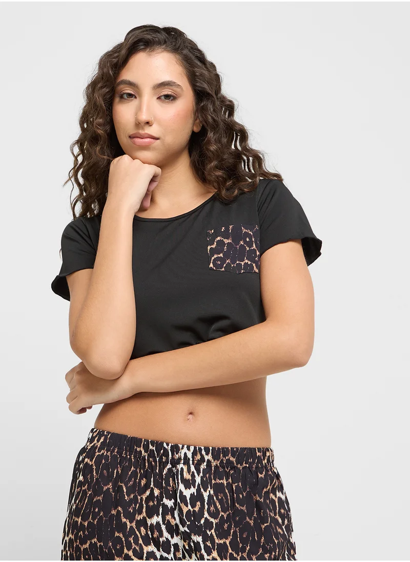 Ginger Leopard Print T-Shirt & Pyjama Set