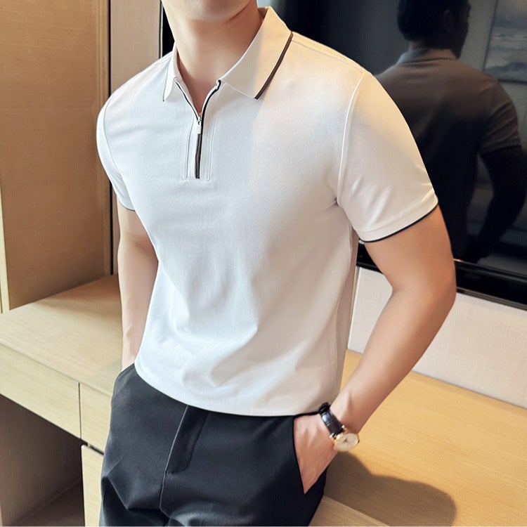 Men's Zip Polo Shirt Short Sleeve Casual Summer Top - Image 2