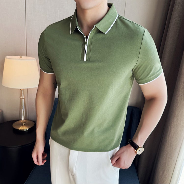 Men's Zip Polo Shirt Short Sleeve Casual Summer Top - Image 3