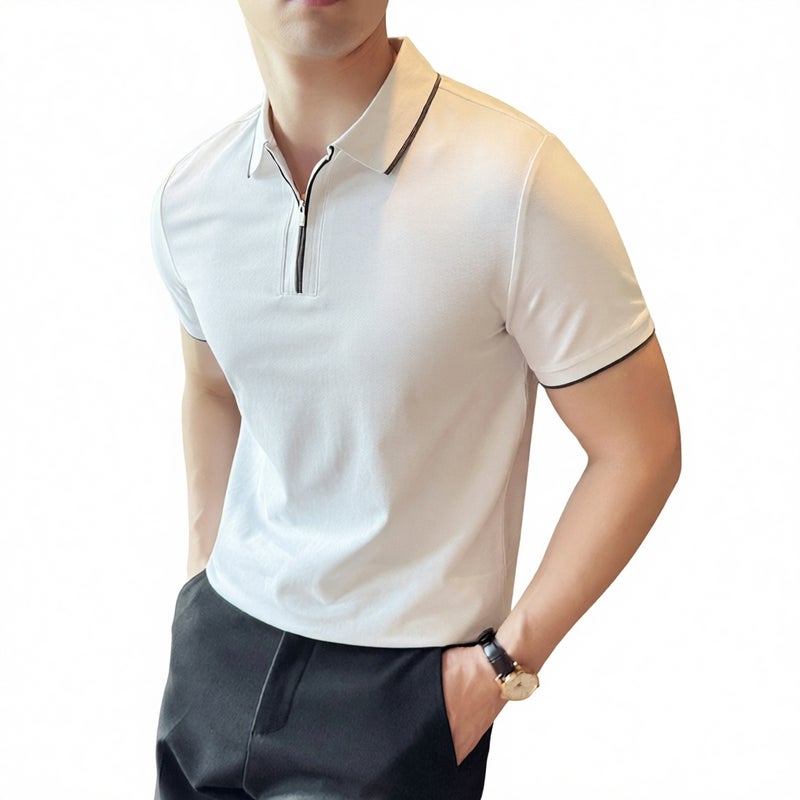 Men's Zip Polo Shirt Short Sleeve Casual Summer Top - Image 1