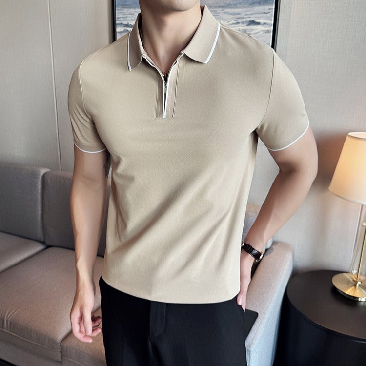 Men's Zip Polo Shirt Short Sleeve Casual Summer Top - Image 4