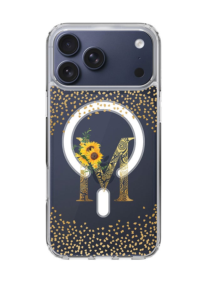 Stylizedd Classic Clear MagSafe Case for iPhone 17 Pro Max , Hybrid Soft Case Flexible Edges Anti Drop TPU PC Gel Thin Transparent Cover [ Designed for iPhone 17 Pro Max ] - Custom Monogram Initial Letter Floral Pattern Alphabet - M  (Clear )