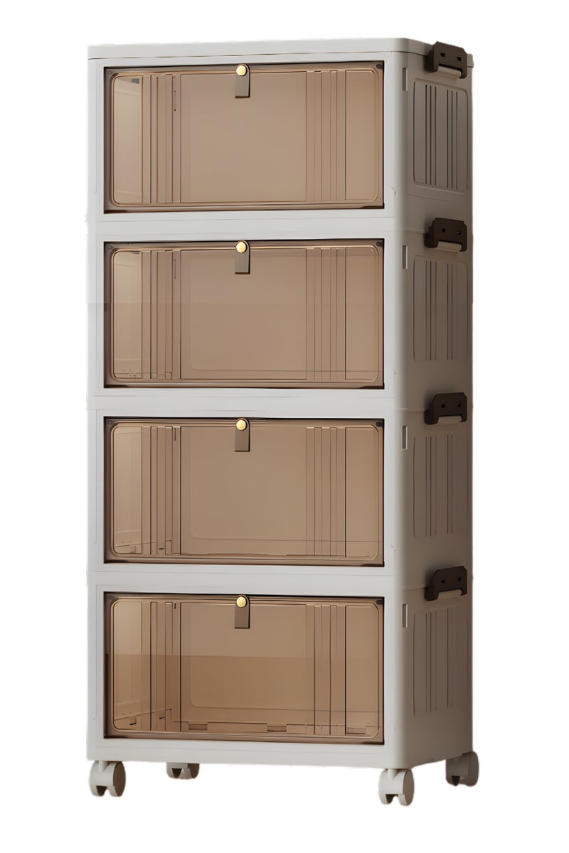 كونسيبت هوم صندوق تخزين بلاستيكي قابل للطي 4 ارفف مع عجلات وأبواب ، صندوق تخزين كبير جدًا مع منظمات غطاء صناديق تخزين قابلة للتخزين ، منظمات خزانة بباب مزدوج مغناطيسي مع بكرة عالمية - Image 2