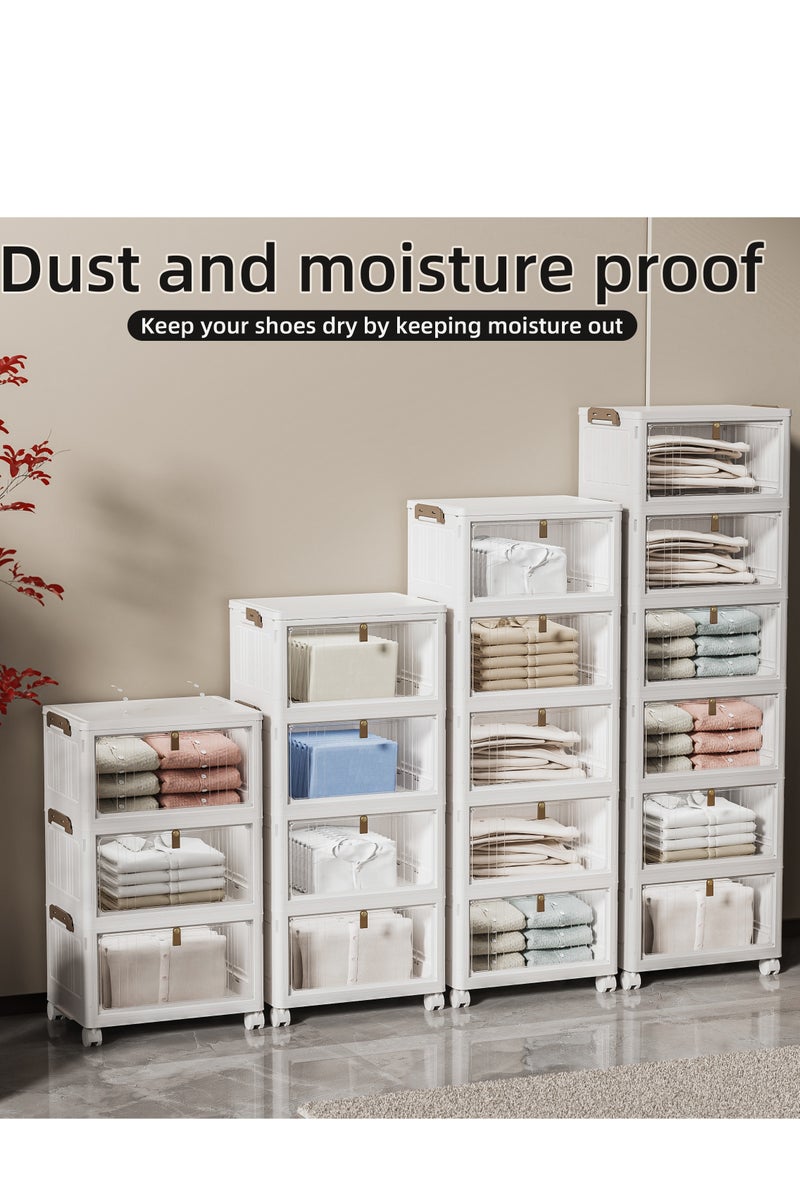كونسيبت هوم صندوق تخزين بلاستيكي قابل للطي 4 ارفف مع عجلات وأبواب ، صندوق تخزين كبير جدًا مع منظمات غطاء صناديق تخزين قابلة للتخزين ، منظمات خزانة بباب مزدوج مغناطيسي مع بكرة عالمية - Image 3
