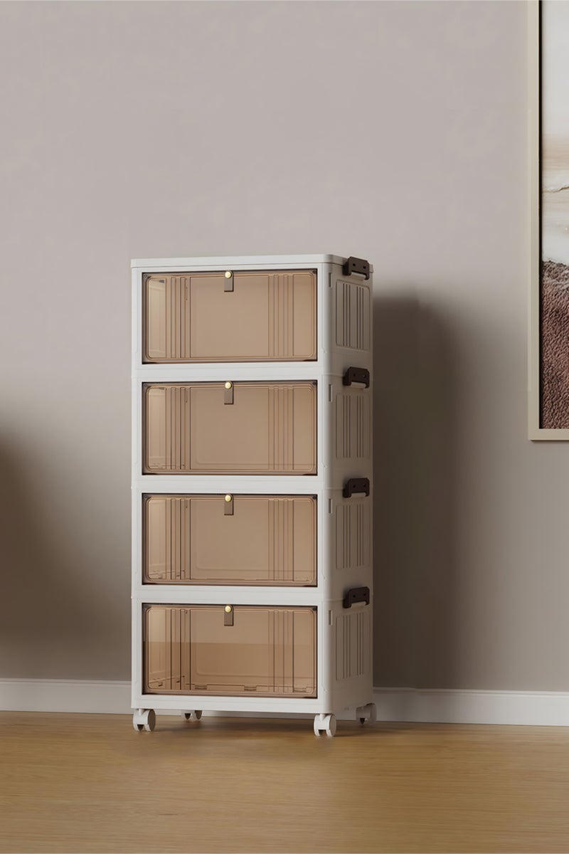 كونسيبت هوم صندوق تخزين بلاستيكي قابل للطي 4 ارفف مع عجلات وأبواب ، صندوق تخزين كبير جدًا مع منظمات غطاء صناديق تخزين قابلة للتخزين ، منظمات خزانة بباب مزدوج مغناطيسي مع بكرة عالمية - Image 1