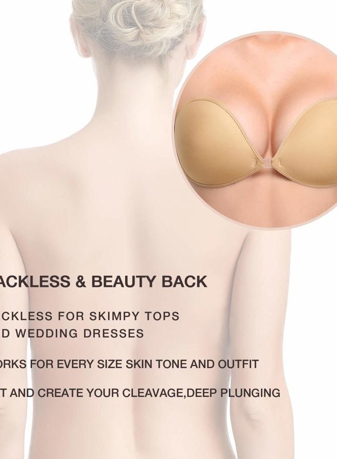 Wingslove Adhesive Bra Reusable Strapless Self Silicone Push-up Invisible Sticky Bras for Backless Dress, Beige, C - Image 3