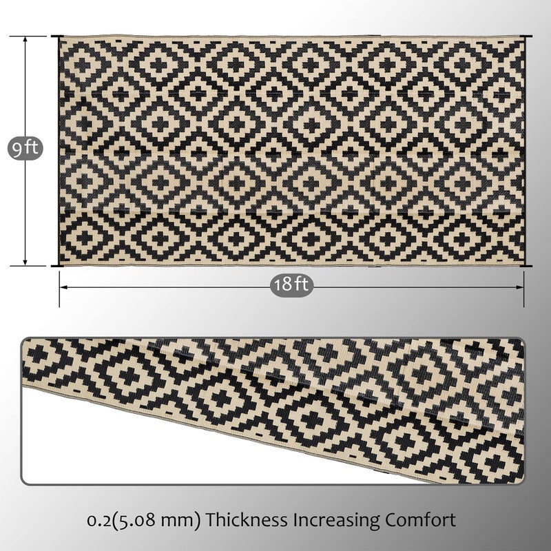 SAND MINE Waterproof Outdoor Rug 9x18 ft, Plastic Reversible Rug, Modern Area Rug, Large Floor Mat for Outdoors, RV, Patio, Backyard, Deck, Picnic, Beach, Camping, Black & Beige - Image 3