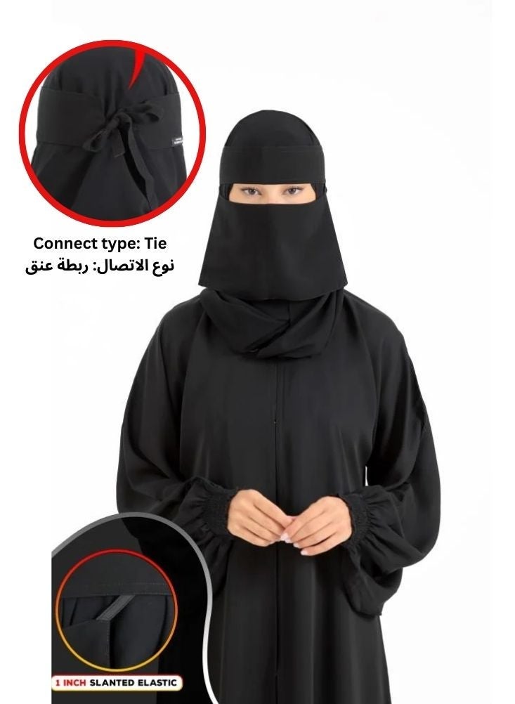 NinEx Niqab Saudi Tie Back Burka Hijab, Women headscarf is made of soft and high-quality fabric, comfortable and lightweight, non-slip, washable, very suitable for daily and occasion use - Black - Image 2