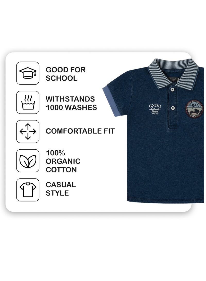 CANADA HOUSE Soft and Comfortable Classic Navy Polo 100% Organic Cotton T-shirt for Boys - Image 3
