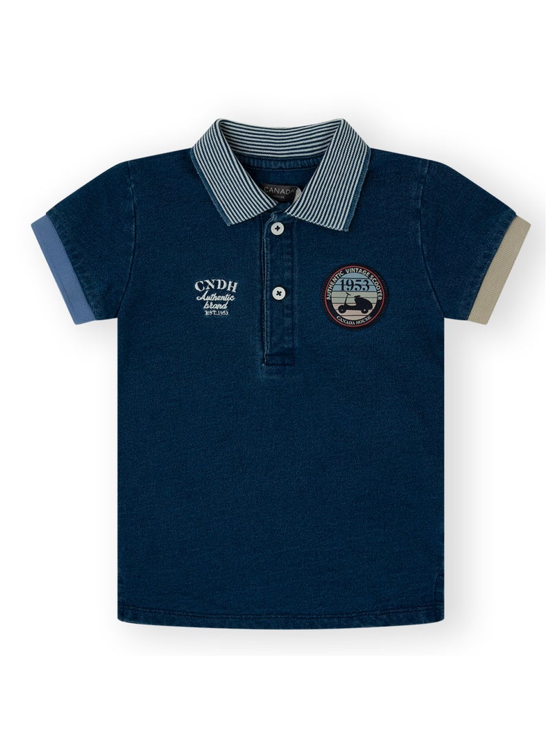CANADA HOUSE Soft and Comfortable Classic Navy Polo 100% Organic Cotton T-shirt for Boys - Image 1