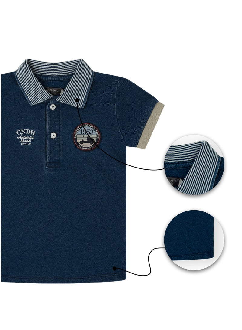 CANADA HOUSE Soft and Comfortable Classic Navy Polo 100% Organic Cotton T-shirt for Boys - Image 4