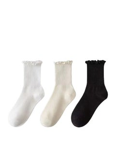 White Lace Socks Women Mid-Calf Thin Mary Jane Three-color mixing