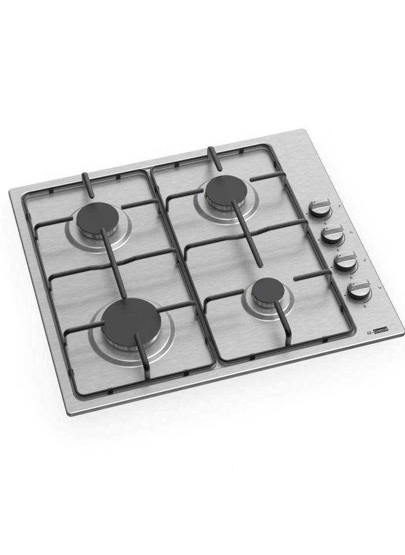 GL General GL General Built-in Hob 60x52 cm 4 Gas Burners Steel Color Heavy Duty Stand, Easy to Clean, Auto Burn, Side Keys, High Quality, Easy to Clean  - Image 2