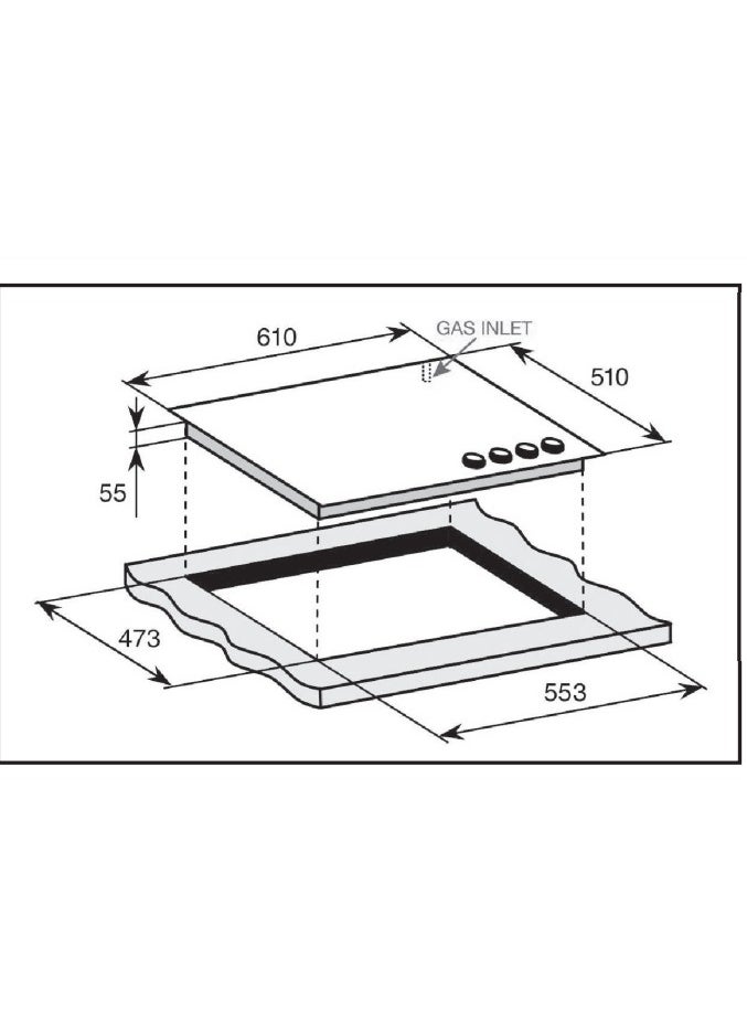 GL General GL General Built-in Hob 60x52 cm 4 Gas Burners Steel Color Heavy Duty Stand, Easy to Clean, Auto Burn, Side Keys, High Quality, Easy to Clean  - Image 4