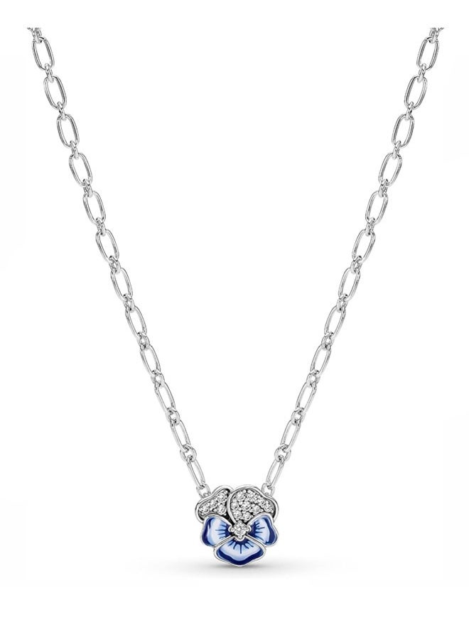 PANDORA - Pandora Blue Pansy Flower Pendant Necklace 390770C01-50 - Image 1