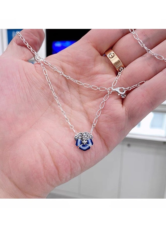 PANDORA - Pandora Blue Pansy Flower Pendant Necklace 390770C01-50 - Image 1