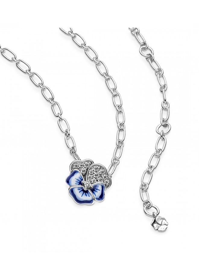 PANDORA - Pandora Blue Pansy Flower Pendant Necklace 390770C01-50 - Image 1