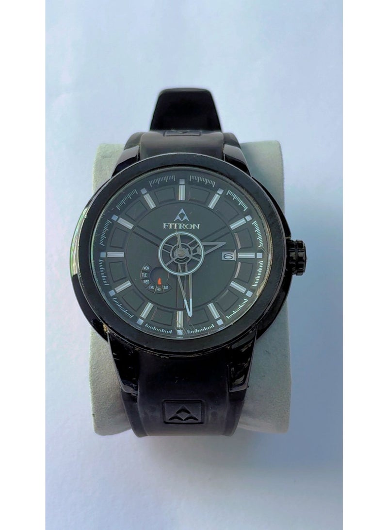 Fitron Professional Unique Design Men's Watch (Model FT-19024M) - 100% Brand New, All-Black Stainless Steel Bezel, Water Resistant 30M, Luminous Hands with Calendar Function & Durable Silicone Sport Band - Image 1