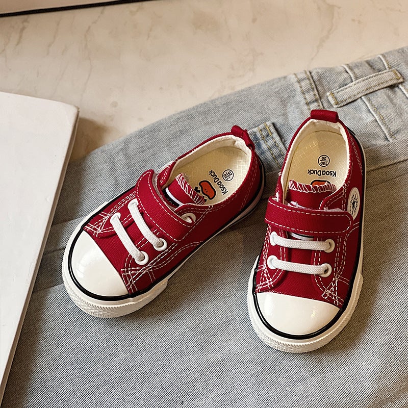 Children's Velcro Canvas Shoes 2025 Autum New Small, Medium and Large Boys and Girls Student Sneakers Soft Bottom Baby Shoes Trbottomy - Image 1