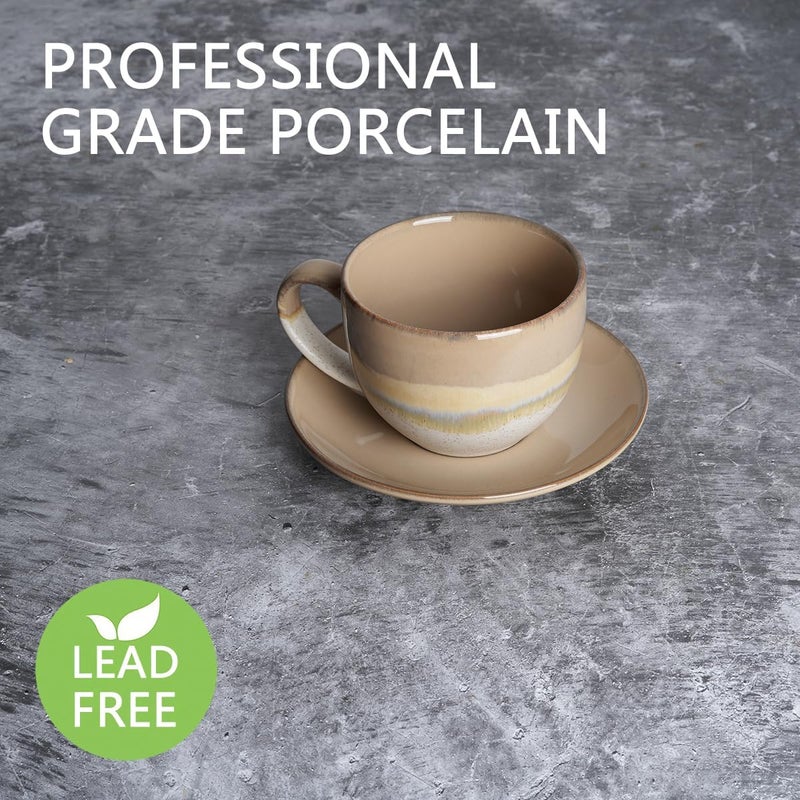 Bosmarlin Ceramic Cappuccino Cup and Saucer Set of 2 10 Oz Coffee Cups for Latte Espresso Tea Dishwasher and Microwave Safe Brown Grey - Image 3