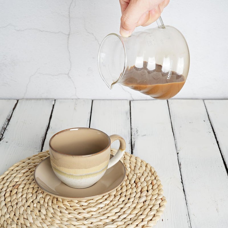 Bosmarlin Ceramic Cappuccino Cup and Saucer Set of 2 10 Oz Coffee Cups for Latte Espresso Tea Dishwasher and Microwave Safe Brown Grey - Image 5