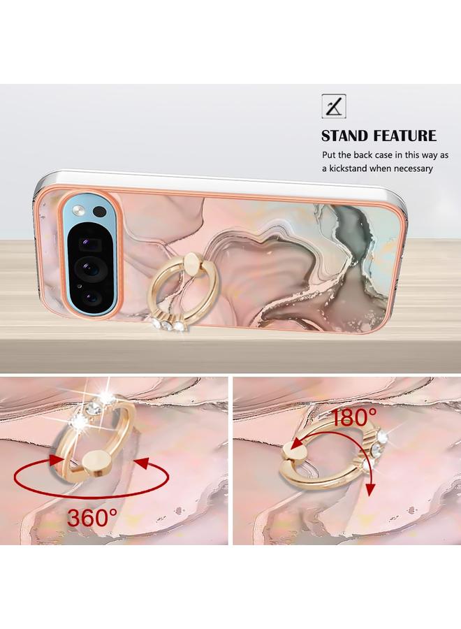 S-TOP Case For Google Pixel 9 / 9 Pro Electroplating Marble Dual-side IMD Phone Case with Ring - Image 3