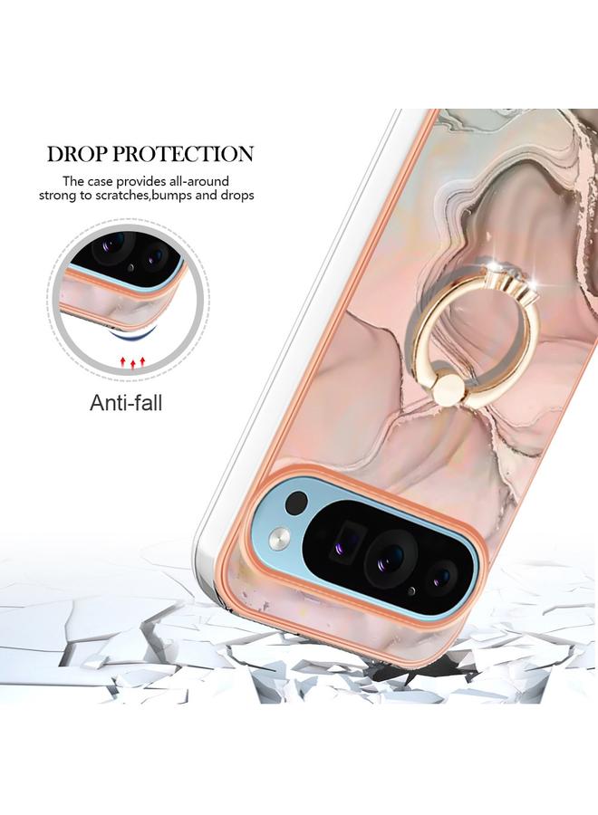 S-TOP Case For Google Pixel 9 / 9 Pro Electroplating Marble Dual-side IMD Phone Case with Ring - Image 4
