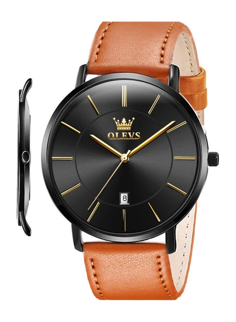 أوليفز ساعات OLEVS للرجال بسيطة للغاية ورفيعة للغاية كاجوال تناظرية كوارتز تاريخ ساعة مقاومة للماء رفيعة وبسيطة كبيرة الوجه مع سوار جلدي قديم للرجال - Image 1