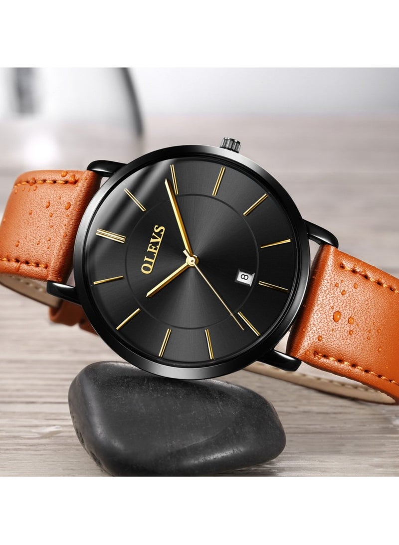 أوليفز ساعات OLEVS للرجال بسيطة للغاية ورفيعة للغاية كاجوال تناظرية كوارتز تاريخ ساعة مقاومة للماء رفيعة وبسيطة كبيرة الوجه مع سوار جلدي قديم للرجال - Image 5