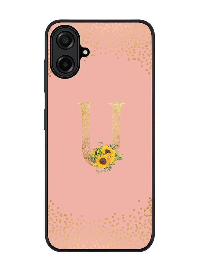 Stylizedd For Samsung Galaxy A07 4G Case,Slim fit Camera Protection, Shockproof Thin Phone cover  - Custom Floral Monogram - U  (Rose Pink )