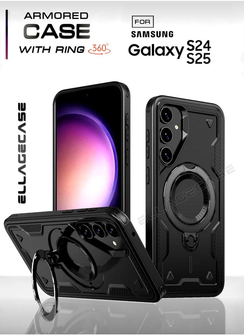 ELLAGECASE Protective Case with Ring for Samsung Galaxy S24 / S25, Rugged Drop Protection, Horizontal and Vertical Stand Capability, Solid Camera Protection, Balanced Support, and Perfect Compatibility with Magnetic Accessories  - Image 1