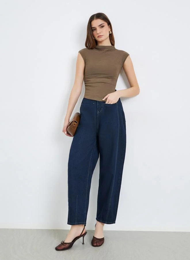 Styli Women Brown Knit Mock Neck Sleeveless Top