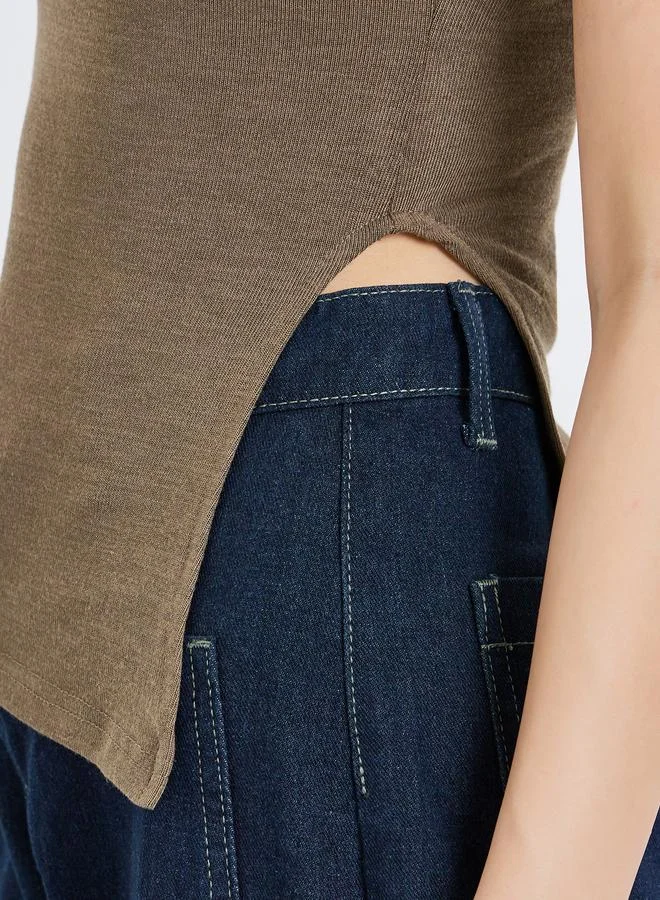 Styli  Women Brown Knit Mock Neck Sleeveless Top for Women | Best Price UAE