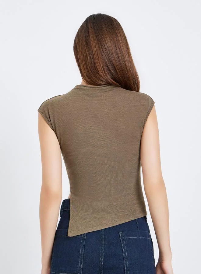 Styli  Women Brown Knit Mock Neck Sleeveless Top for Women | Best Price UAE
