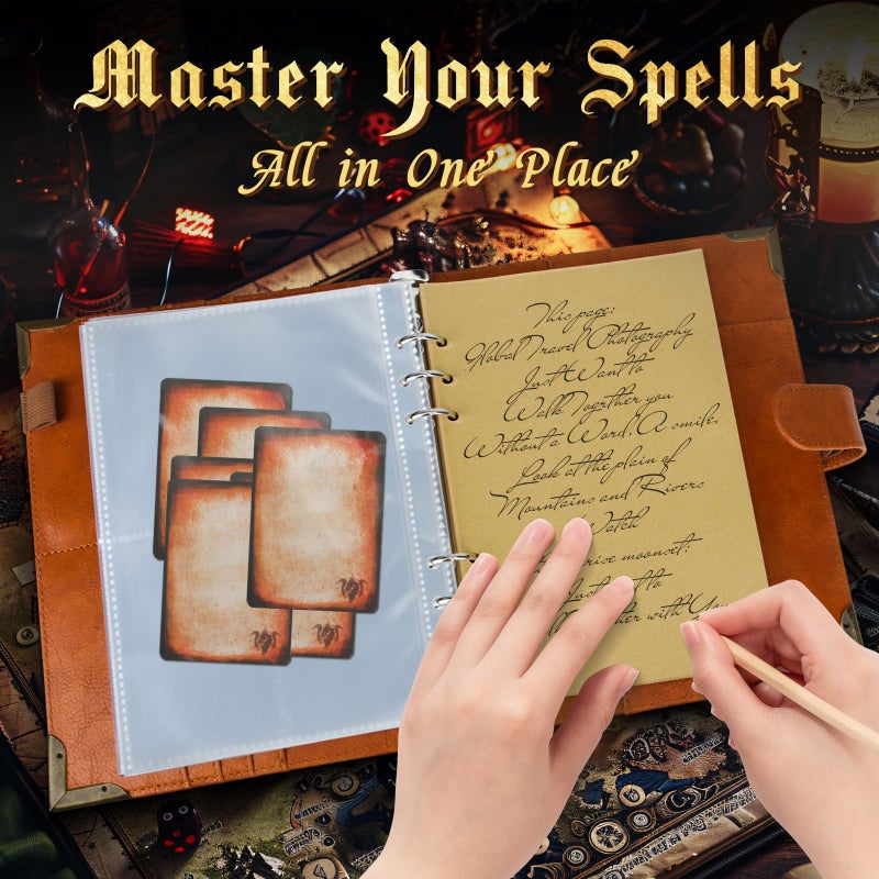 Byhoo DND Spell Cards 5e Leather Spellbook for Dungeons & Dragons notebook with 30 Sleeves for Spell Cards Writable Pages and Magnetic Closure A Must-Have for RPG & Board Games for Every Adventurer - Image 3