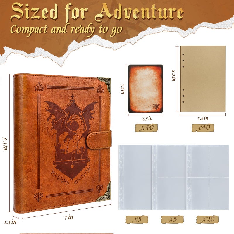 Byhoo DND Spell Cards 5e Leather Spellbook for Dungeons & Dragons notebook with 30 Sleeves for Spell Cards Writable Pages and Magnetic Closure A Must-Have for RPG & Board Games for Every Adventurer - Image 2