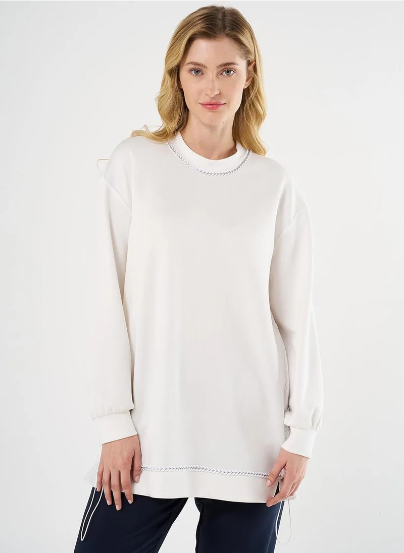 Kayra Textured Scuba Sweatshirt Ecru