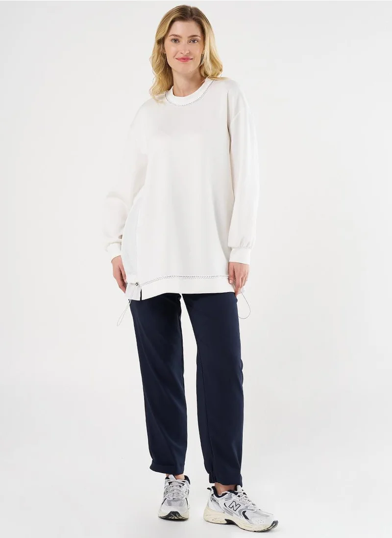 Kayra Textured Scuba Sweatshirt Ecru