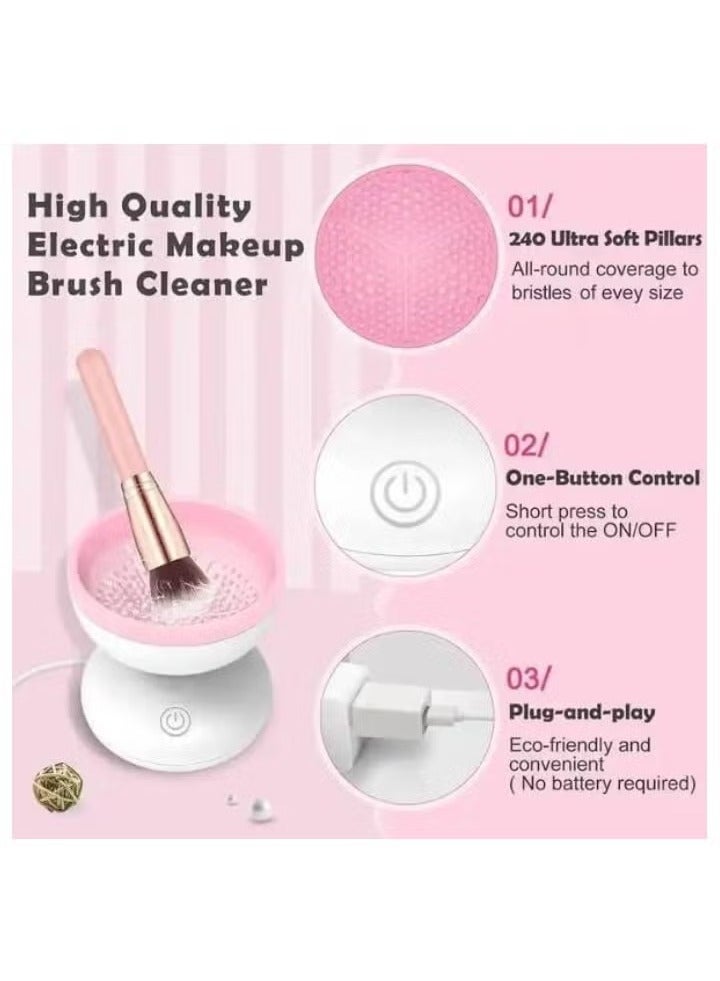 JAJEEK Electric Makeup Brush Cleaner and Dryer Set – USB Powered Automatic Spinner with Quick Drying Technology – Deep Cleansing Tool for All Brush Sizes – Fast, Hygienic Makeup Brush Washer – Easy to Use, Compact & Portable – Pink - Image 2
