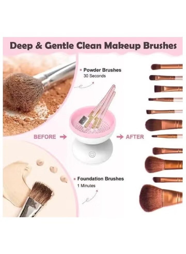 JAJEEK Electric Makeup Brush Cleaner and Dryer Set – USB Powered Automatic Spinner with Quick Drying Technology – Deep Cleansing Tool for All Brush Sizes – Fast, Hygienic Makeup Brush Washer – Easy to Use, Compact & Portable – Pink - Image 4